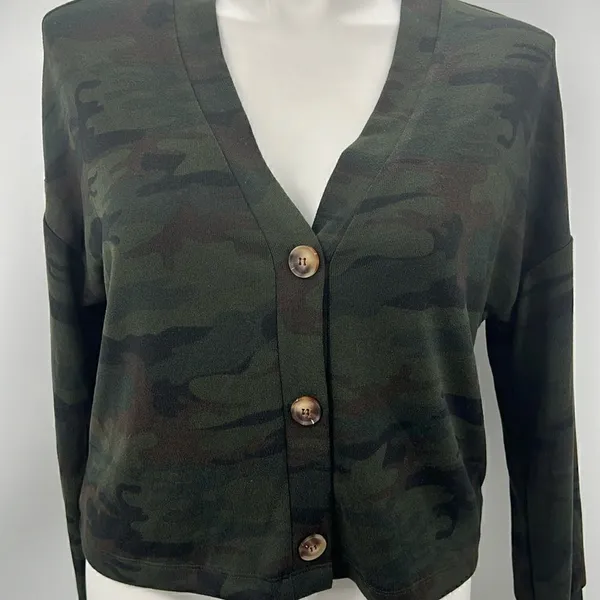 Sanctuary Camo long sleeve sweater knit button cardigan - Image 2