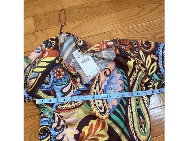 Zara Multicoloured Scarf Print Crossover Satin V-Neckline Blouse Top Paisley M - Image 12
