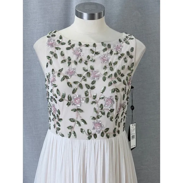 NWT Adrianna Papell Ivory Floral Beaded Sequin‎ Maxi Dress Size 6 Garden Party - Image 2