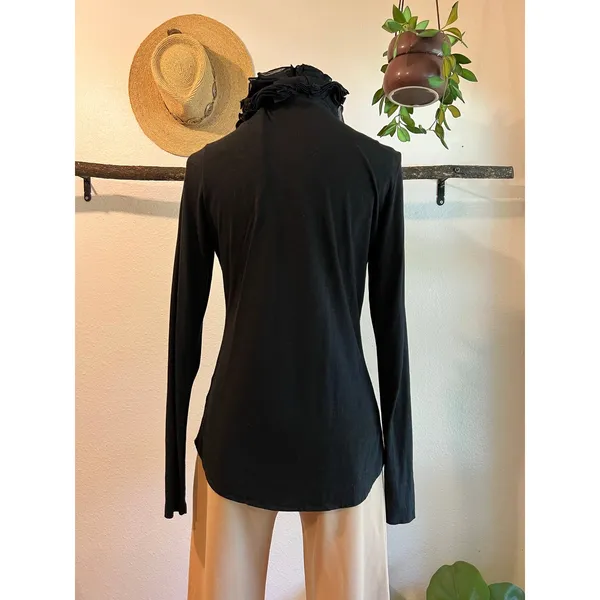 Blue Label 80s Ralph Lauren Black Ruffled Long Sleeve Cotton Blouse Size Medium - Image 7