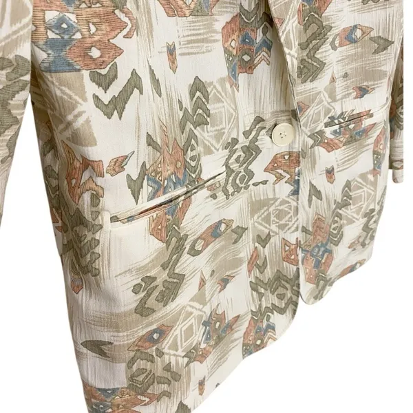Alfred Dunner‎ Vintage Southwestern Geometric Print Blazer Tan Green Small USA - Image 8