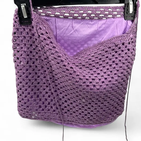 NWT White FOX | S / M | Set Skirt Halter Crochet Outfit Purple Mini Cropped - Image 5