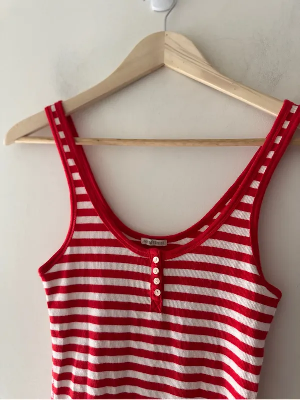 Abercrombie & Fitch Y2K Vintage Red and White Stripe Embroidered Moose Logo Tank - Image 2