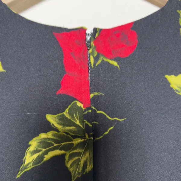 VTG 90s WNY Women Indie Fairy Grunge Maxi‎ Dress Medium Black Roses Short Sleeve - Image 10