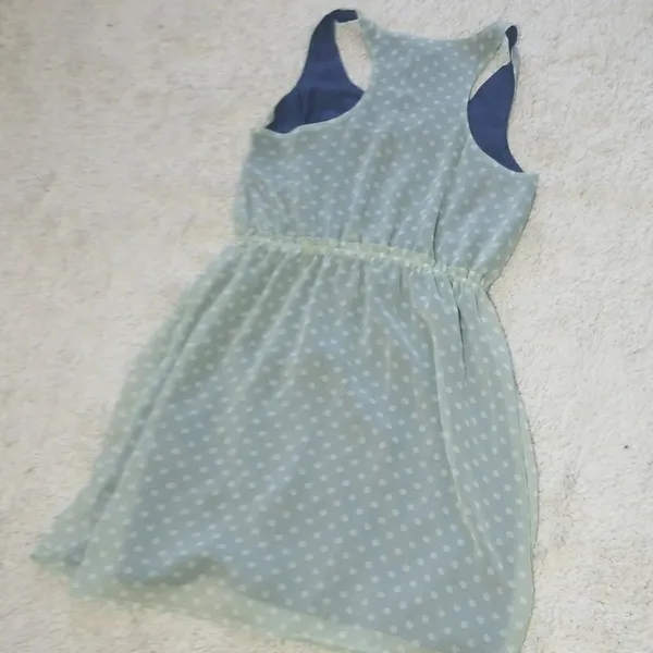 FreeBird sleeveless polka dot vneck mint green mini dress sz Medium - Image 7