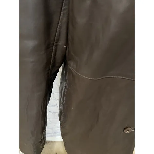 ALFANI Brown GENUINE LEATHER JACKET COAT Button Front Women's Large - Image 6
