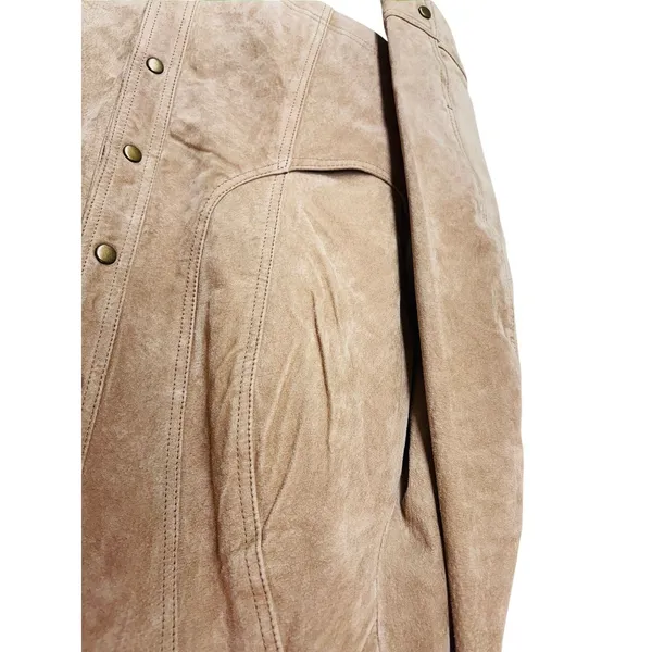 Coldwater Creek Women's L 100% Leather Suede Jacket Tan Western Jean Jacket - Image 6