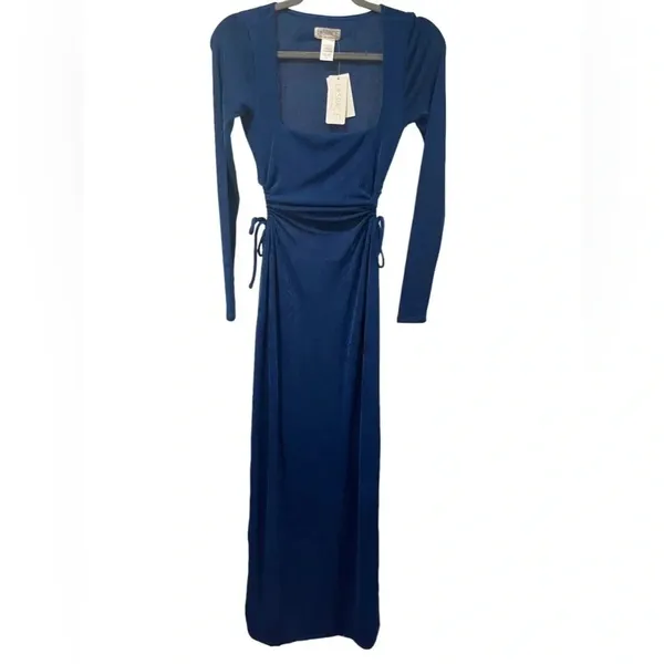 💙 L*SPACE Royal Blue‎ Ruched Side Tie Long Sleeve Maxi Dress NWT 💙 - Image 2