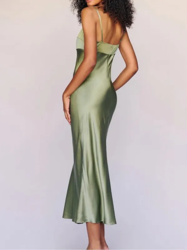 Reformation Kailyn Silk Dress in Artichoke 12 - Image 5