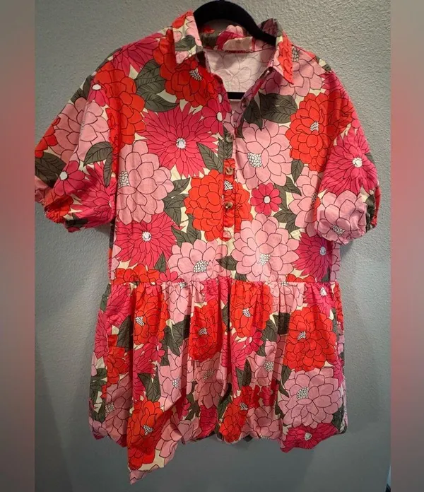 Listicle Flower Print Button Front Bubble Mini
Dress - Image 2