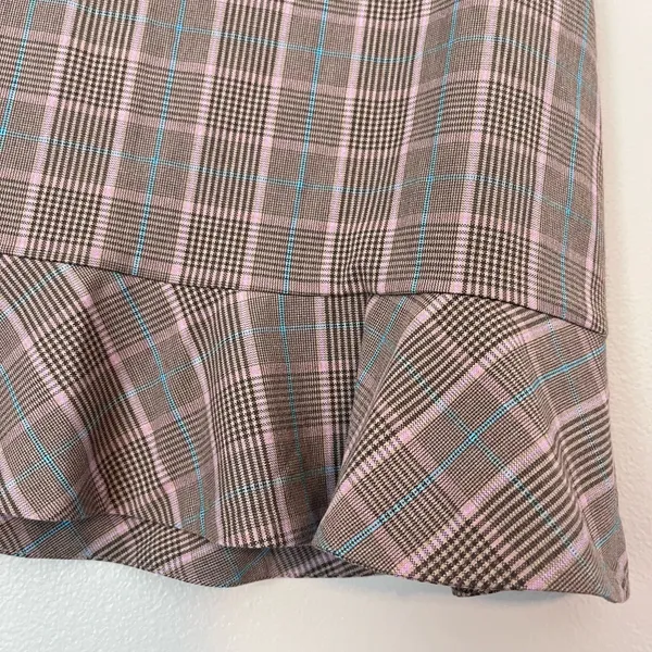 Sunday Best Aritzia Ruffe Trim Side Zip Mini Skirt Tan Glen Check Plaid 6 - Image 3