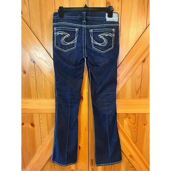 Silver Jeans Frances 18" womens size 28 x 33 distressed bootcut dark wash (3327) - Image 4