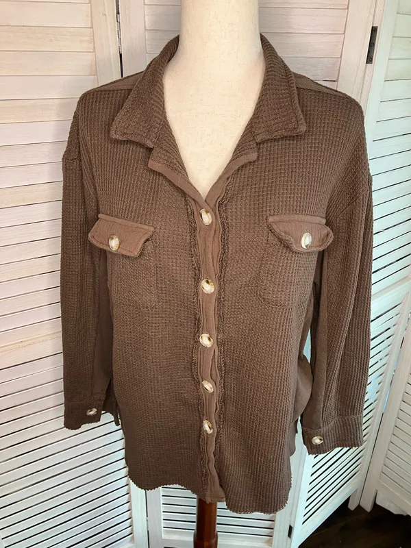 Women’s Brown Waffle Knit Jacket size M Size M - Image 2