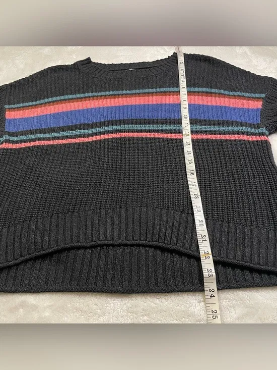 American Eagle Cropped Black Knitted Sweater Colored Stripes size S - Image 6