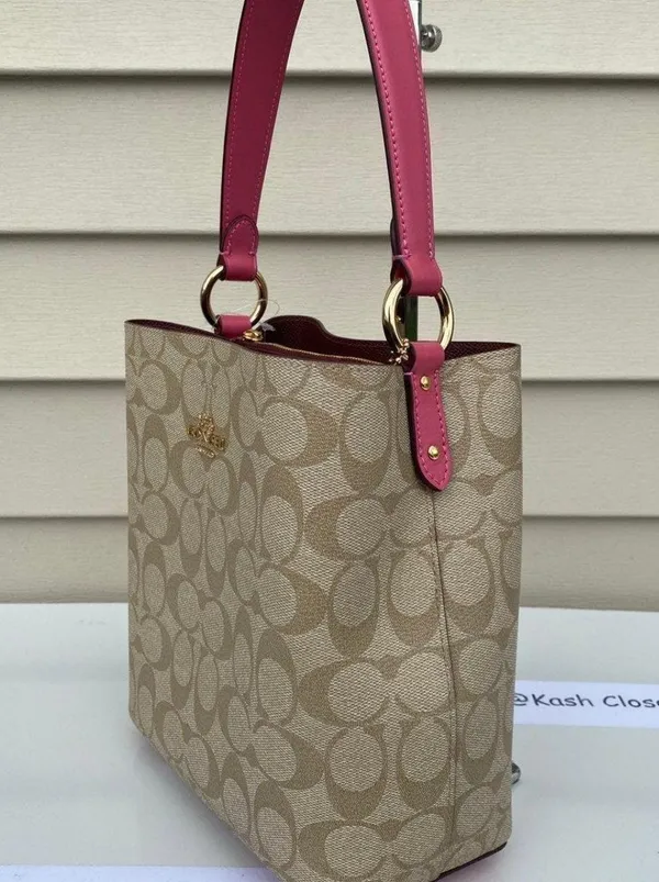 Coach KhakiPink Signature Town Small Bucket Bag - Image 5