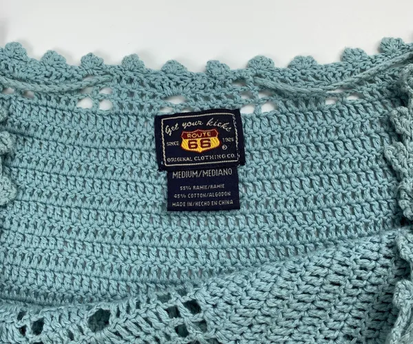 y2k blue boho crochet knit off shoulder sweater top by route 66 - Image 5