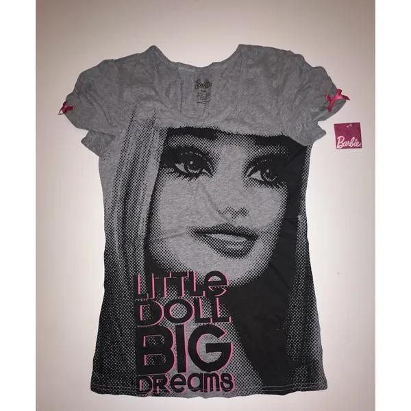 Barbie Mattel Little Doll Big Dreams Tee‎ Shirt Gray Large Juniors Slim NWT - Image 5