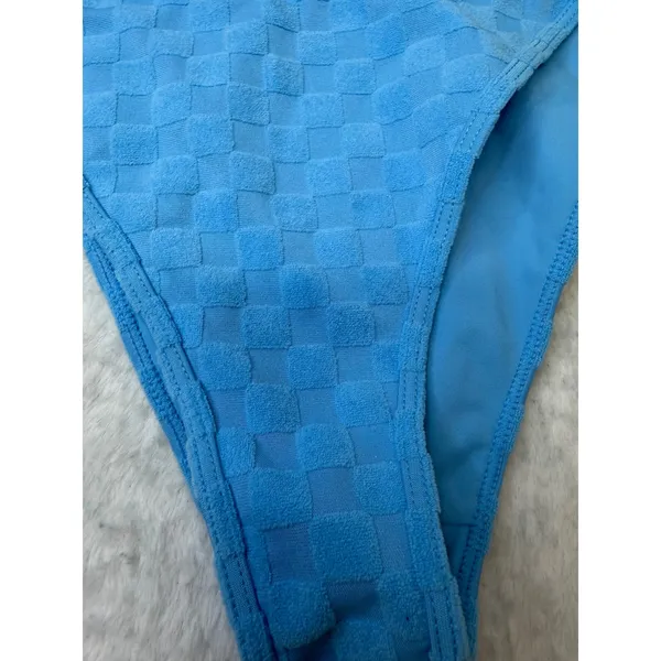 PacSun‎ Swim Eco Blue Textured Checkerboard High Leg Bikini Bottoms Small NWT - Image 2