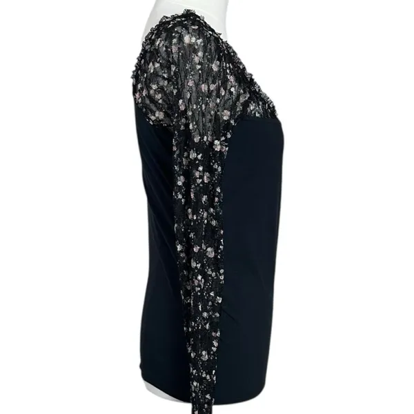 Free People Dainty Coquette Scoop Neck Josie Long Lace Sleeve Top Black Large - Image 8