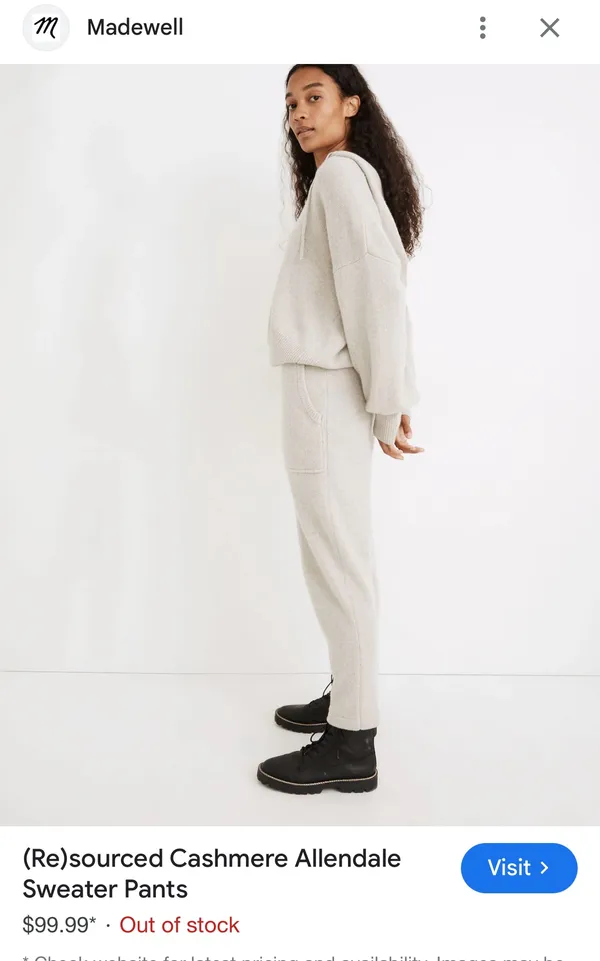 Madewell (Re)sourced Cashmere Allendale Sweater Pants Sz S Olive - Image 5