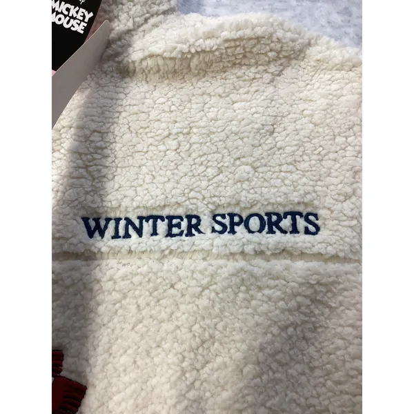 Disney Mickey Mouse Winter Sports Sherpa Fleece Quarter Zip Pullover Off White S - Image 3