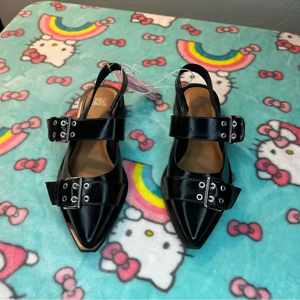 Size 6‎ Peyton Double Buckle black Slingback Flats by wild fable - Image 2