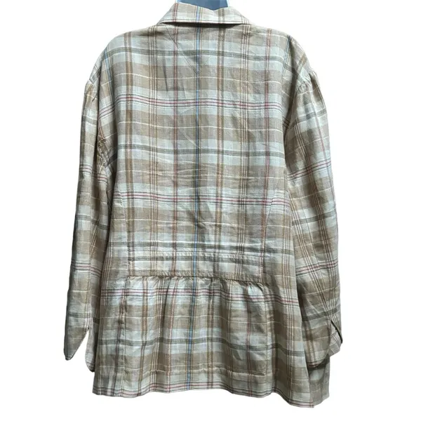 Tommy Hilfiger Cream‎ Plaid Peplum Short Sleeve Jacket Women's Size 24 - Image 5