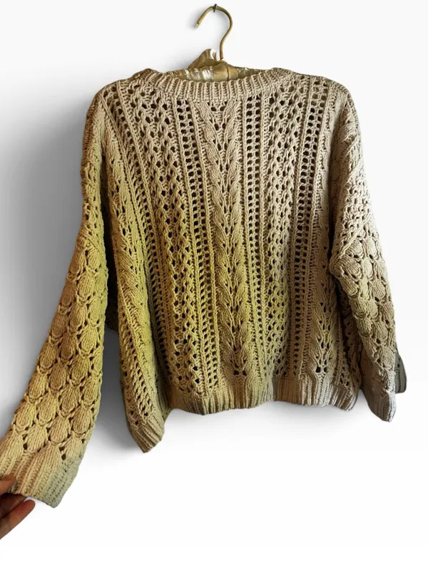 Women's Cream Openwork Crewneck Sweater. Layer Loose Fit - Image 4