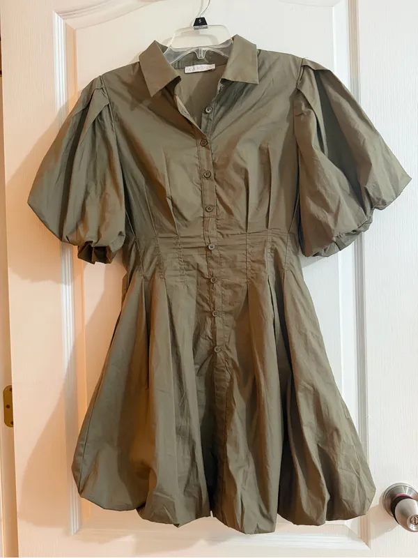 Karlie Olive Puff-Sleeve Mini Dress - Image 5
