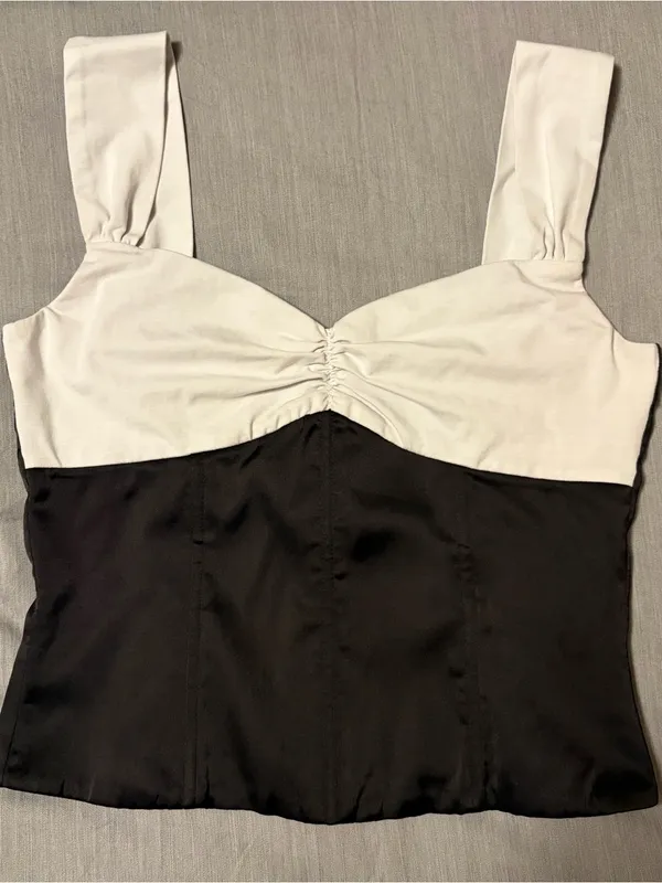 Edikted Leandre Contrast Satin Effect Top, Medium, Black White - Image 3