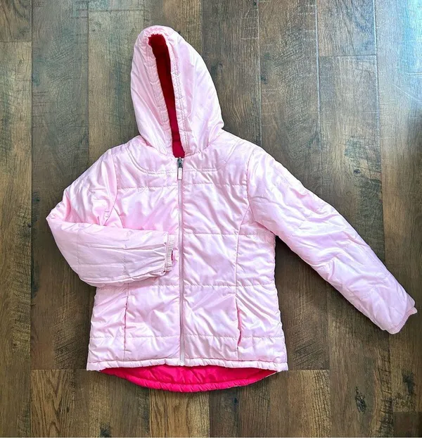 Faded Glory hot pink/pink reversible hooded puffer jacket, juniors size XL 14/16 - Image 4