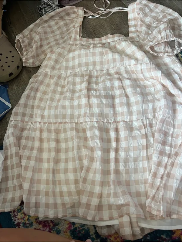 EN SAISON GINGHAM DRESS Size S Tan - Image 13