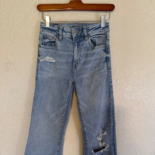 American Eagle Flare‎ Jeans Women 0 Blue Distressed High Rise Next Level Stretch - Image 4