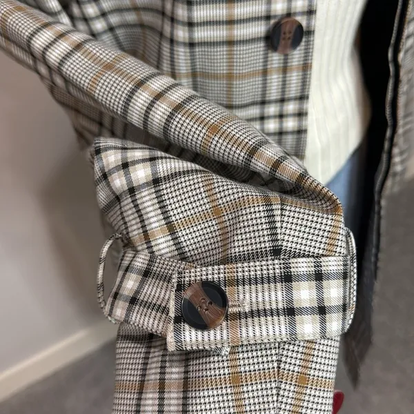 J. Ferrar Brown/White/Black Plaid Trench Coat Size L NWT - Image 3