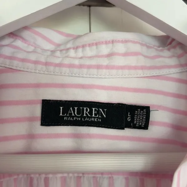 Lauren Ralph Lauren pink striped pocket front button down large - Image 4