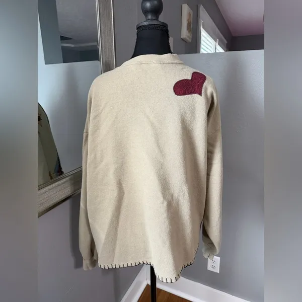 Jerzees VTG Cottagecore Granny Twee Patchwork Farmhouse Beige Cardigan Large. - Image 4