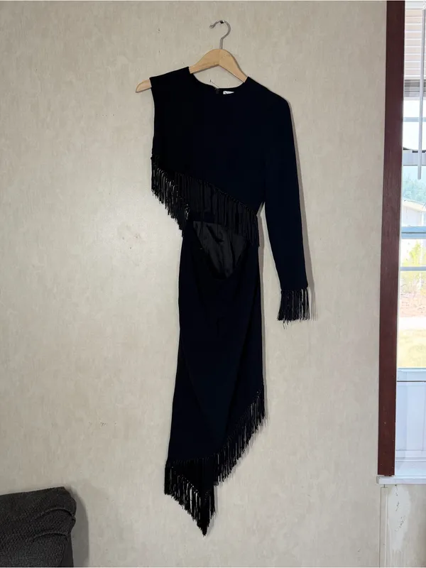 Misha Collection Women’s Lana Fringe Cutout Dress Cocktail Party in Black 4 - Image 3