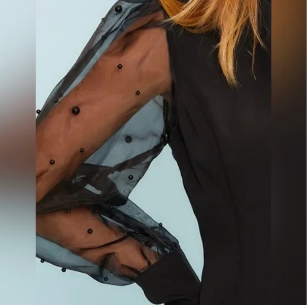 Main Strip Black Pearl Embellished Dress - Image 3