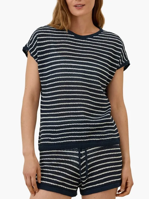 Pact Cotton and Linen Navy & White Striped Knit Top Size XL - Image 2