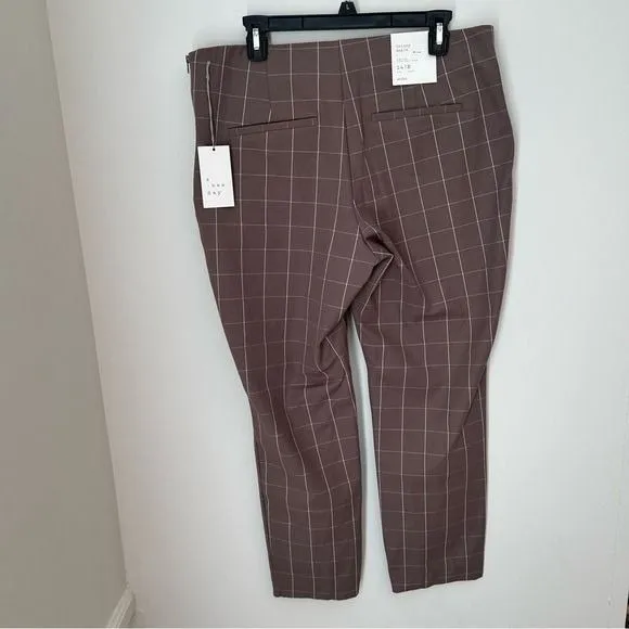 A New Day Brown White Ankle Pants 14R High Rise Stretch NWT work career dress - Image 8