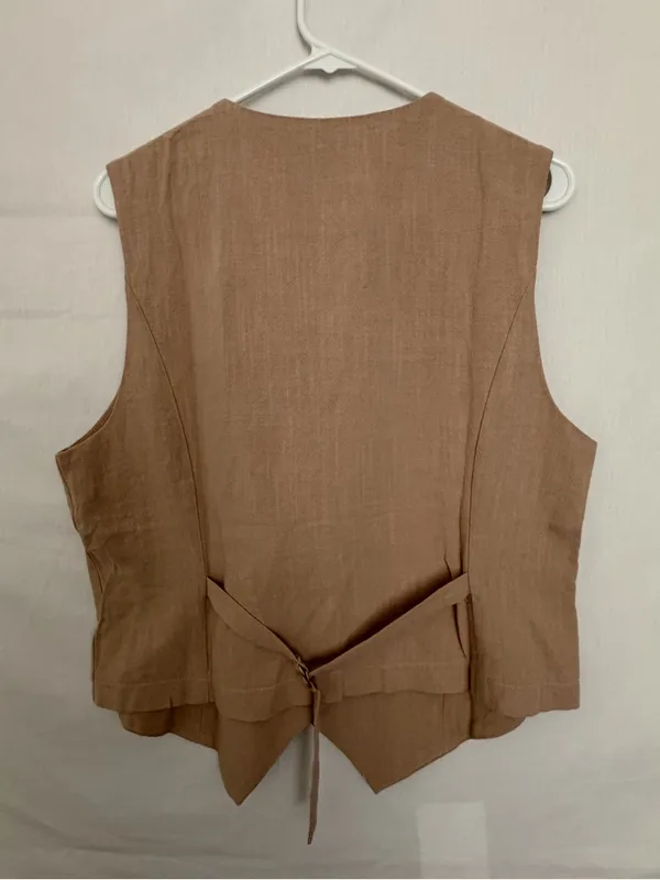 NWT Heipeiwa Women Beige Cotton Linen Button Front Tailored Vest Top Sz L(A858) - Image 7