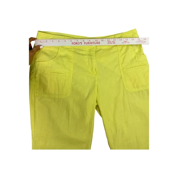 New York & Company Cropped Linen Cotton Pants Bright Yellow-Green Size 10 - Image 4
