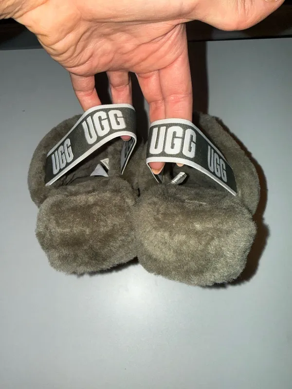 UGG Olive Green Fluff Yeah Slide Shearling Slingback size 8 - Image 3