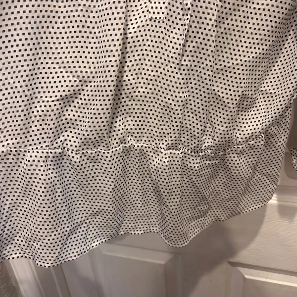 LOFT Women's Blouse Top‎ L White Black Square Dot Tie Neck Long Sleeve Career - Image 5