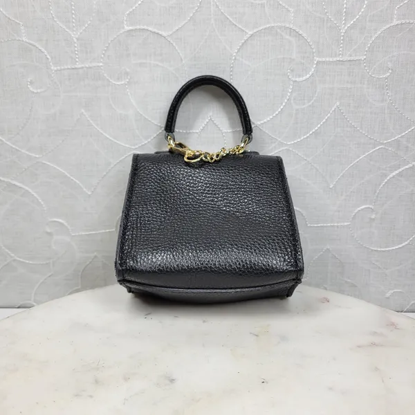 Vintage Italian Mini Black Leather Top Handle Bag Gold Buckle Made in Italy - Image 6