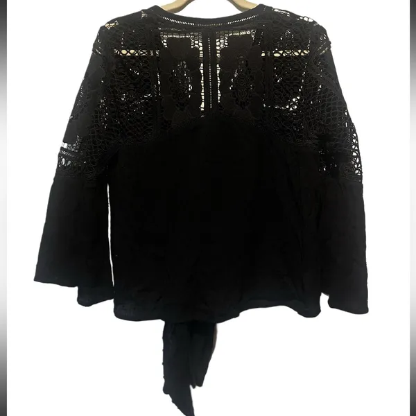 Lovestitch Black lace tie in front top size s‎ (oversized)boho whimsy goth - Image 2