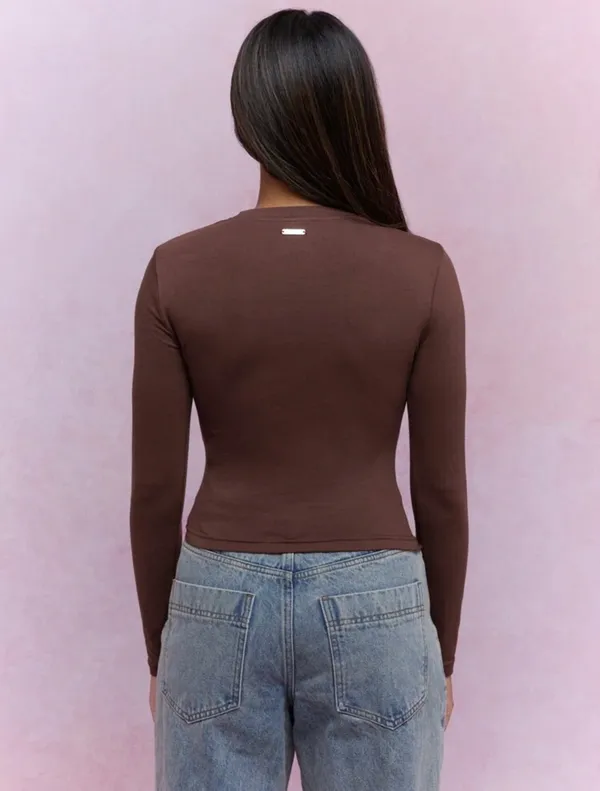 Missguided Brown Long Sleeve Cut-Out Top - Image 2