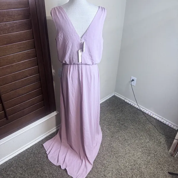 NWT WAYF Blush Pink Bella Blouson Column Gown Maxi Formal Dress Sz L Long - Image 9