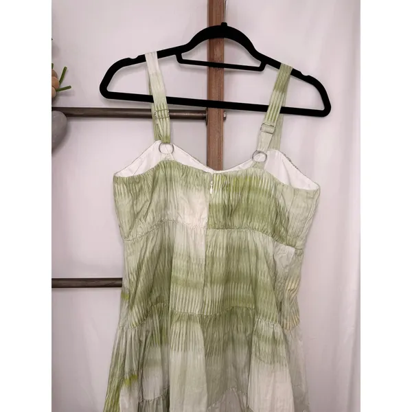 Express Green Tie Dye Ikat Tiered Linen Blend Mini Dress Womens Medium Boho - Image 5