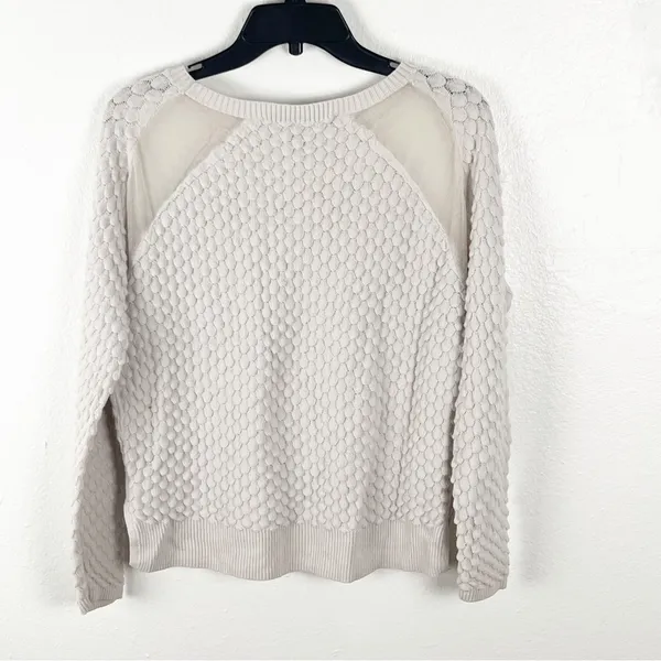 FRENCH CONNECTION Off White Wool Blend Mesh Sleeves Textured Sweater Small - Image 2
